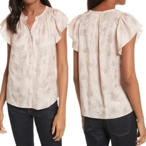 Rebecca Taylor Glitter Print Silk Jacquard Top Ballet/Silver Sz 2 - Picture 3 of 10